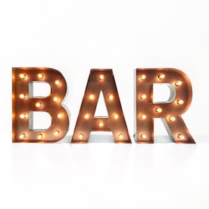 Letras de marquesina de 45 cm "BAR", fuente mediana, letras iluminadas, letras de marquesina