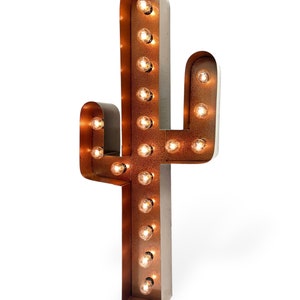 Cactus Marquee 36, Cactus Wall Decor, Light Up Cactus Brown Patina