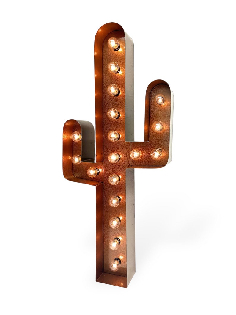 Cactus Marquee 36, Cactus Wall Decor, Light Up Cactus Brown Patina