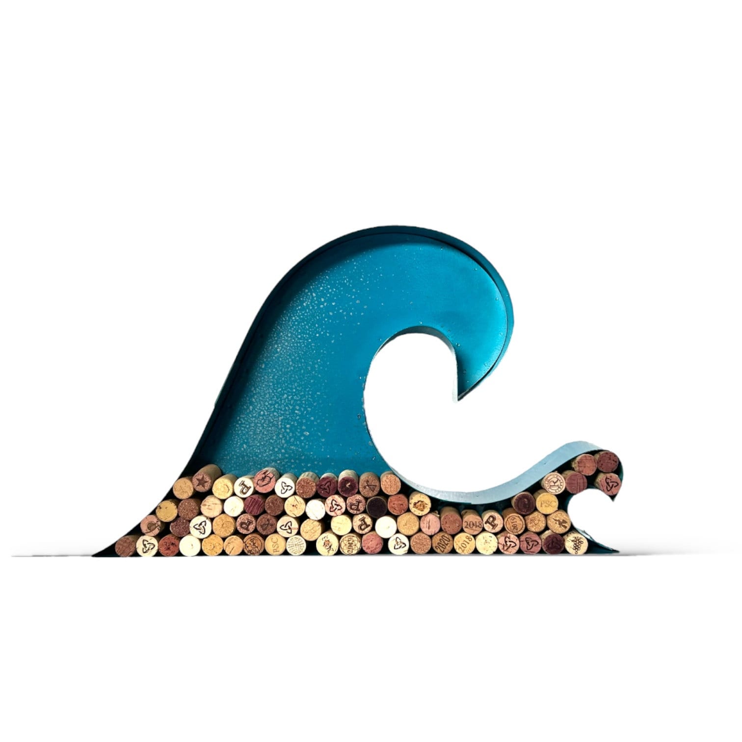 Wave Wine Cork Holder: Distressed Turquoise Steel Decor