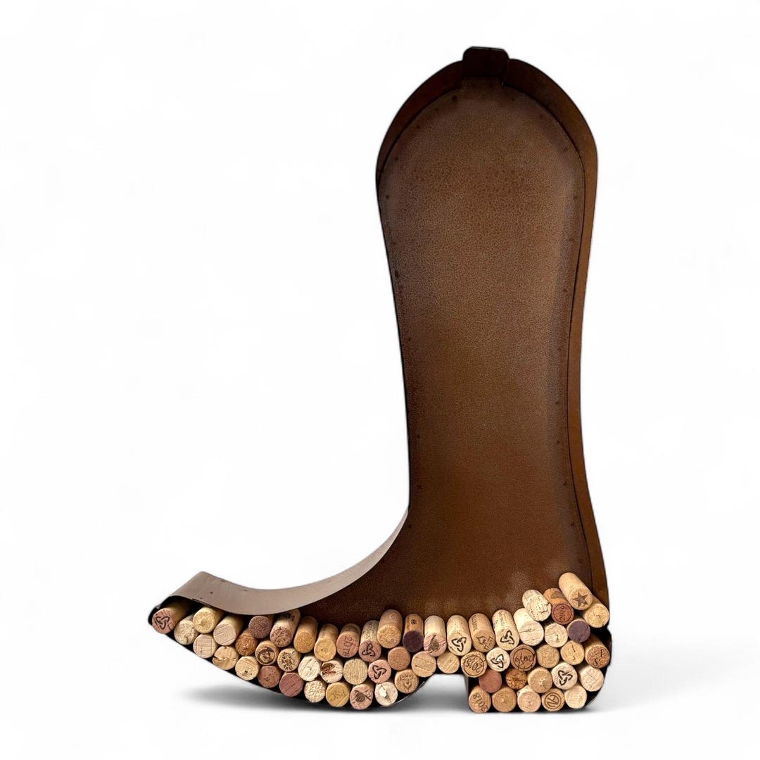 Cowboy Boot Wine Cork Holder: Patina Steel Wall Art