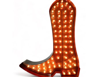 Marquesina de bota de vaquero: Letrero luminoso de acero con pátina marrón de 48"