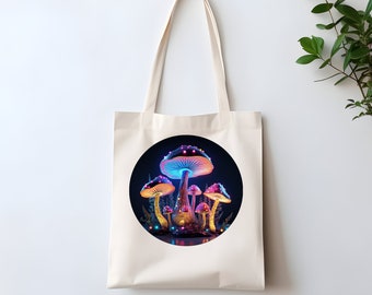 Psychedelic Mushroom  canvas reusable tote bag 12 X 14 in