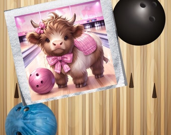 Personalized Bowling Towel: Highland Cow in Pink, Custom Name