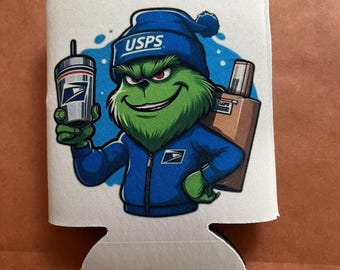 Custom can coolie- Postal worker, mail carrier, mailman Christmas gift 12 oz can coozie fits pints glasses also