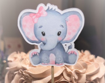 1 Dozen Pink Elephant Cupcake Toppers, Baby Shower Cupcake Toppers, Dessert Buffet, Elephant Baby Shower