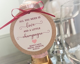 Bridal Shower Favor Tag, All You Need is Love and Champagne, Champagne Split Tag, Mini Champagne Tag, Rose Gold Bridal Shower, Bridal Brunch