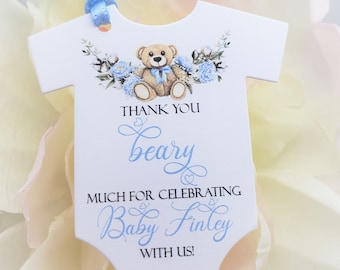 Teddy Bear Baby Shower Favor Tag, Floral Teddy Bear, Thank You Beary Much, Cookie Tag, Candy Tag, Favor Tag for Girls, Favor Tag for Boys