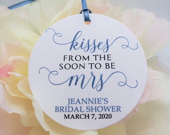 Kisses From The Soon To Be Mrs Bridal Shower Favor Tag, Thank You Tags for Bridal Shower, Bridal Shower Candy Tags, Dusty Blue