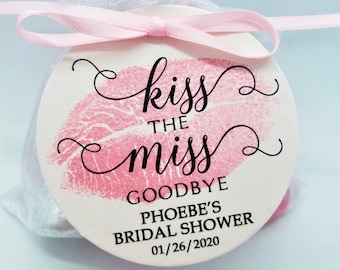 Kiss The Miss Goodbye Bridal Shower Favor Tags, Bachelorette Favors, Thank You Tags for Bridal Shower, Custom Favor Tags, Pink, Blush