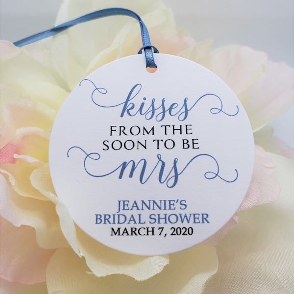 Kisses From The Soon To Be Mrs Bridal Shower Favor Tag, Thank You Tags for Bridal Shower, Bridal Shower Candy Tags, Dusty Blue