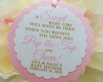 Blue Gold 2x3 Inches Personalized Cheers Mini Champagne Tags DIGITAL PRINTABLE FILES Baby Arrival Favor Tags for Baby Shower