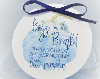 Boys are the Bomb Pumpkin Baby Shower Favor Tags, Little Pumpkin, Fall Baby Shower, Thank You Tags, Baby Shower Favor Tags Boys