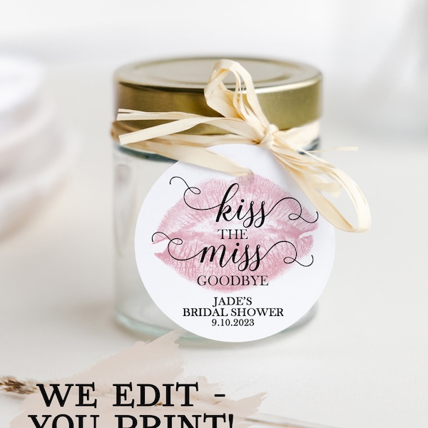 PRINTABLE Kiss the Miss Bridal Shower Tags, Bridal Shower Favor