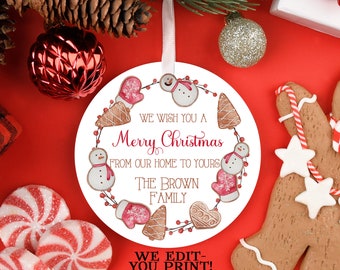 Etiquetas de Regalo de Navidad IMPRIMIBLES, Te Deseamos una Feliz Navidad, De Nuestra Casa a la Tuya, Regalos de Vecino, Pan de Jengibre, Etiquetas de Intercambio de Galletas