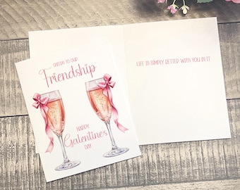 Cheers to our friendship, Galentine's Day Card, for bestie, for friend, pink champagne