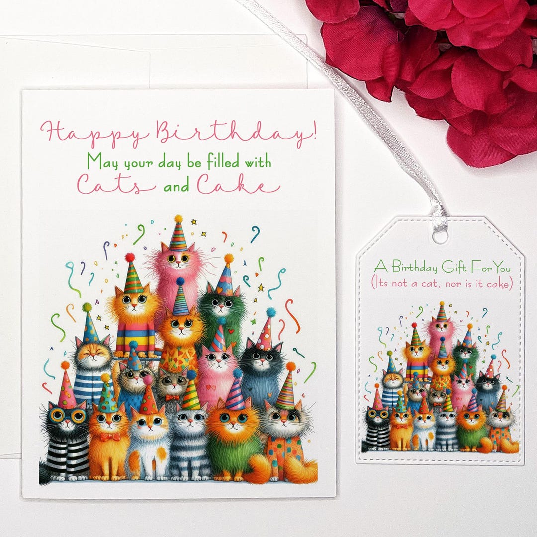 Birthday Card & Gift Tag: Party Cats for Cat Lover - Etsy