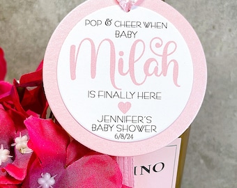 Personalized Baby Shower Favor Tag: Pink Champagne Mini Bottle Tag