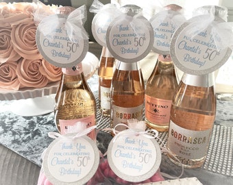 Custom Birthday Mini Wine Bottle Favor Tags, Champagne Favor Tags, 40th, 50th, 60th, Champagne Tags, Birthday Decoration