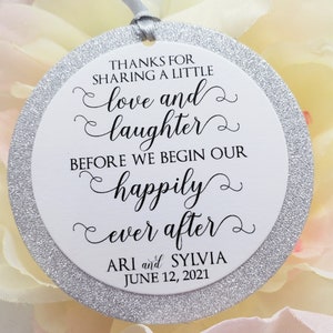 Love and Laughter Before Happily Ever After Rehearsal Dinner Favor Tags, Personalized Wedding Favors, Engagement Party Favors, Modern