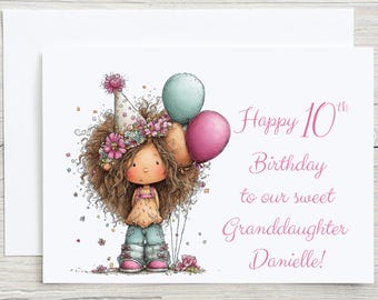 Tarjeta de recuerdo personalizada para el décimo cumpleaños de tu nieta.