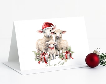 Peace on Earth Christmas Cards: Vintage Sheep Family, Set of 10