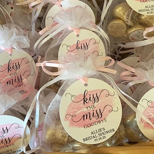 Kiss The Miss Goodbye Bridal Shower Favor Tag, Bachelorette Favor, Thank You Tag Bridal Shower, Custom Favor Tag, Pink, Tags for Goodie Bag