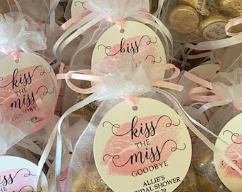 Kiss The Miss Goodbye Bridal Shower Favor Tag, Bachelorette Favor, Thank You Tag Bridal Shower, Custom Favor Tag, Pink, Tags for Goodie Bag