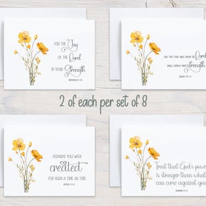 Faith Based Notecards: Encouraging Scripture, Yellow Flower Design, Set of 8