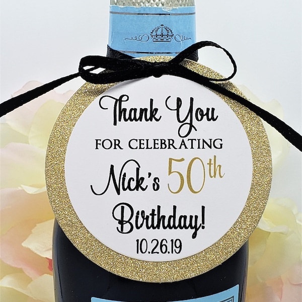 Custom Birthday Mini Wine Bottle Favor Tags, Champagne Favor Tags, 40th, 50th, 60th, Champagne Tags, Birthday Decoration