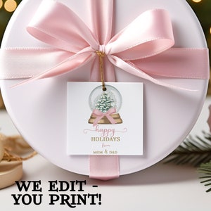 PRINTABLE Christmas Gift Tags, Happy Holidays, Christmas Tags, Printable Tags, Pastel Christmas, Snow Globe, Pink Christmas, Customized Tags
