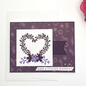 Handmade Purple Floral Birthday Card for her, Card with Envelope, Birthday Gift, A2 Card