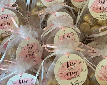 Kiss The Miss Goodbye Bridal Shower Favor Tag, Bachelorette Favor, Thank You Tag Bridal Shower, Custom Favor Tag, Pink, Tags for Goodie Bag