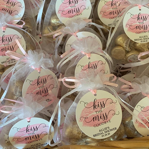 Kiss The Miss Goodbye Bridal Shower Favor Tag, Bachelorette Favor, Thank You Tag Bridal Shower, Custom Favor Tag, Pink, Tags for Goodie Bag