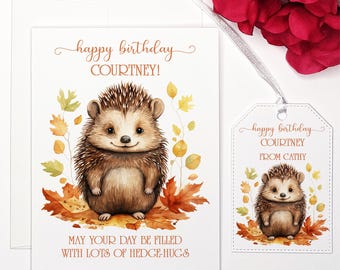 Personalized Hedgehog Birthday Card with Gift Tag: Autumn Hedge Hugs