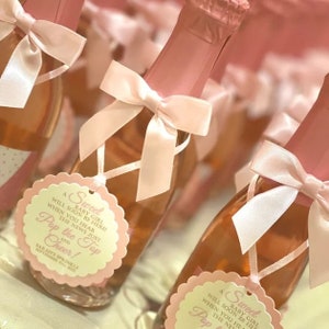 Mini Wine Bottle Baby Shower Favor Tag, Champagne Favor Tag, Baby Shower, Pink and Gold, Personalized Favor Tag, Pop The Top and Cheer