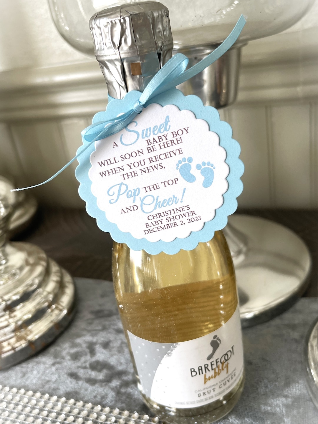 Mini Wine Bottle Baby Shower Favor Tag, Champagne Favor Tag, Baby