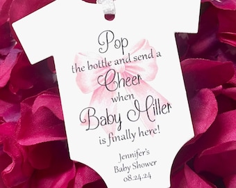 Baby Shower Favor Tags: Mini Wine Bottle, Champagne, Pink Bow