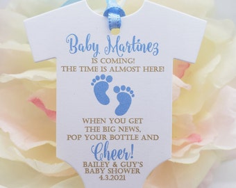 Baby Shower Favor Tag for Boys, Baby Shower Favor Tag for Girls, Mini Wine Bottle Tag, Champagne Tag, Pop and Cheer