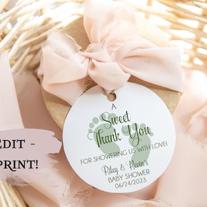 PRINTABLE A Sweet Thank You Baby Shower Favor Tags, Gender Neutral, Baby Feet Favor