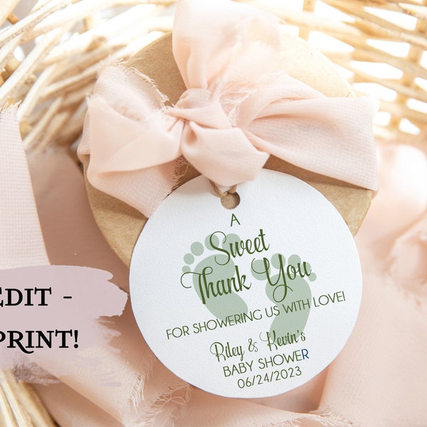 PRINTABLE A Sweet Thank You Baby Shower Favor Tags, Gender Neutral, Baby Feet Favor