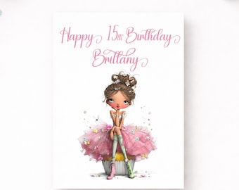 Tarjeta de cumpleaños personalizada para adolescente: Chica a la moda con cupcake