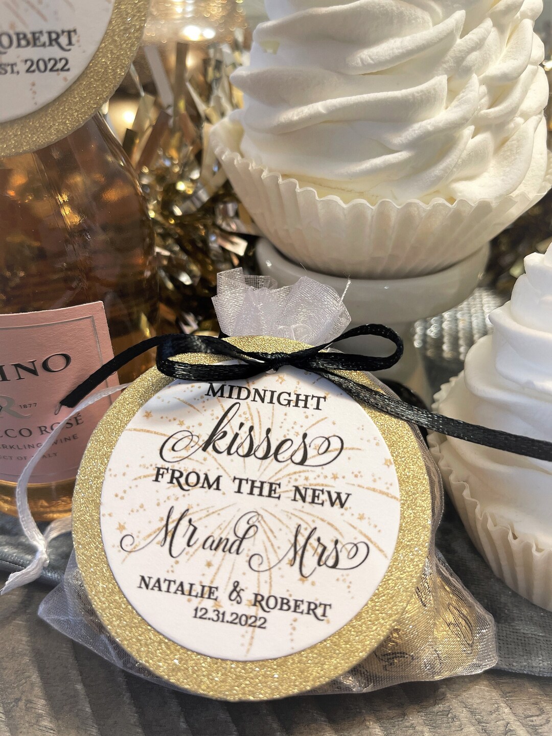 Midnight Kisses New Mr Mrs, New Years Eve Wedding Favor, NYE Party