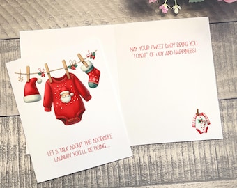 Tarjeta navideña para baby shower, ropa bonita, Navidad, mucha alegría, regalo para baby shower
