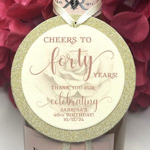 Custom Mini Champagne Favor Tags, Cheers to 40 Years, 50th, 60th, 70th Birthday Decoration, Forty Years