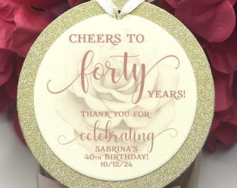Custom Mini Champagne Favor Tags, Cheers to 40 Years, 50th, 60th, 70th Birthday Decoration, Forty Years