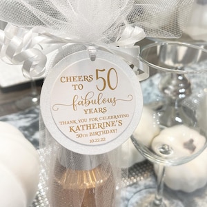 Custom Mini Wine Bottle Party Favor Tags, Champagne Favor Tags, 40th, 50th, 60th, 50 and Fabulous, Birthday Decoration, Milestone Birthday