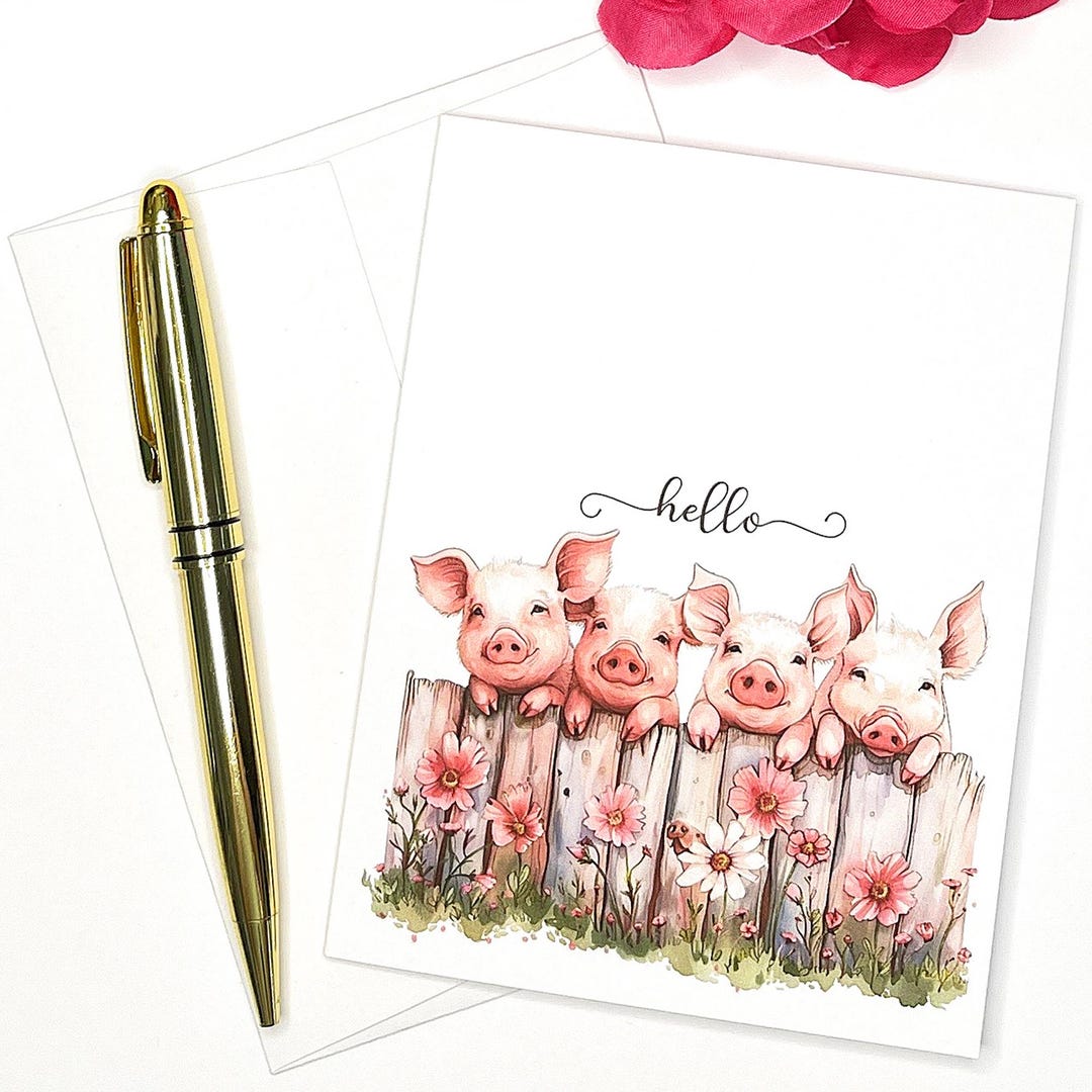 Watercolor Pig Notecard Set: Whimsical Farm Animal Stationery - Etsy