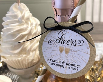 New Years Eve Wedding Favor, Mini Wine Bottle Tag, Champagne Favor Tag, Bottle Tag, NYE Party Decor, Cheers