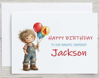 Tarjeta de recuerdo personalizada para el cuarto cumpleaños de mi nieto.